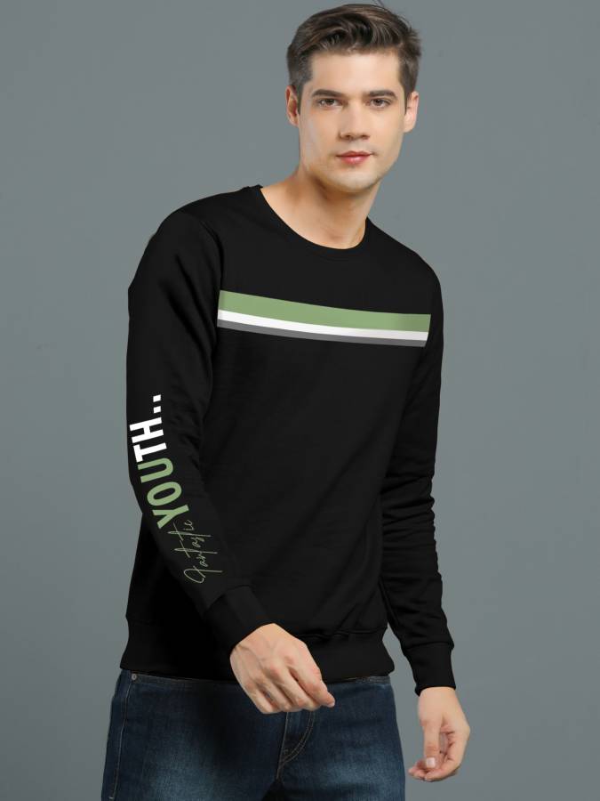 Striped Men Round Neck Black T-Shirt Price in India