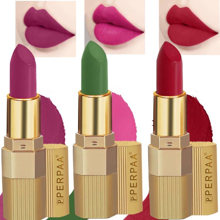 Perpaa Xpression Weightless Matte Waterproof Lipstick Enriched with Vitamin E One Stroke Application -Combo of 3 (5-8 Hrs Stay) Price in India