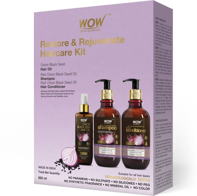WOW SKIN SCIENCE Red Onion Black Seed Oil Ultimate Hair Care Kit (Shampoo +  Hair Conditioner + Hair Oil) Price in India, Full Specifications & Offers |  