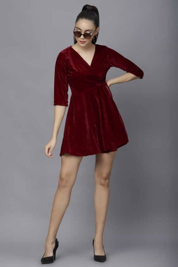 Women Wrap Maroon Dress Price in India