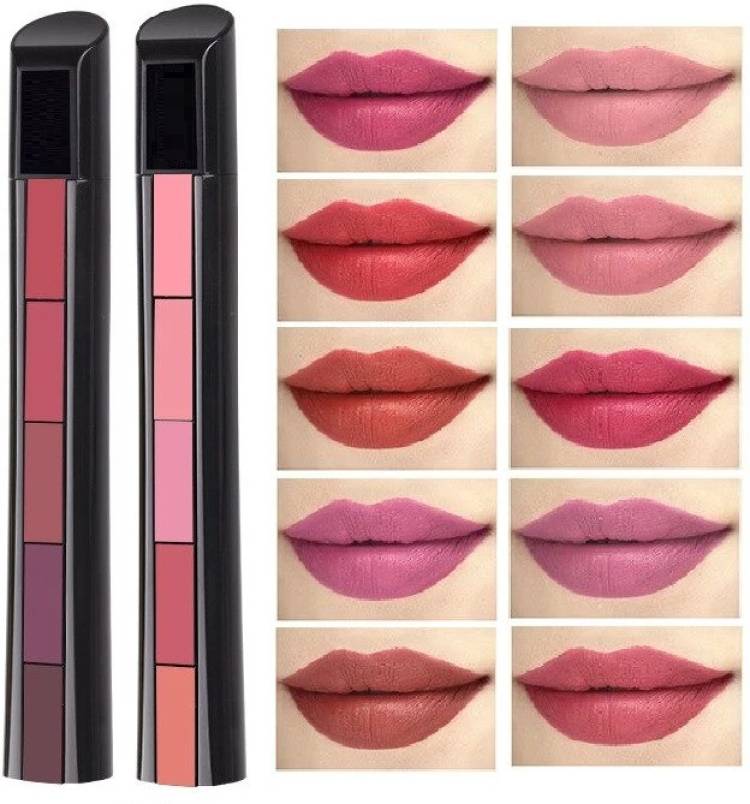 Huda Girl Beauty Professional 5 in 1 Lipsticks Combo Set, Red and Nude Lipsticks for Women, Long Lasting Waterproof Matte Finish Lipstick Pack Price in India