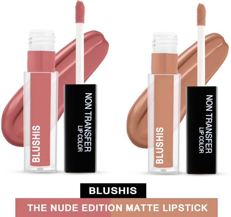 BLUSHIS Non Transfer Nude Edition Liquid Matte Lipstick Combo Pack Of 2 Bright Plum and Nude Myth Colour Price in India