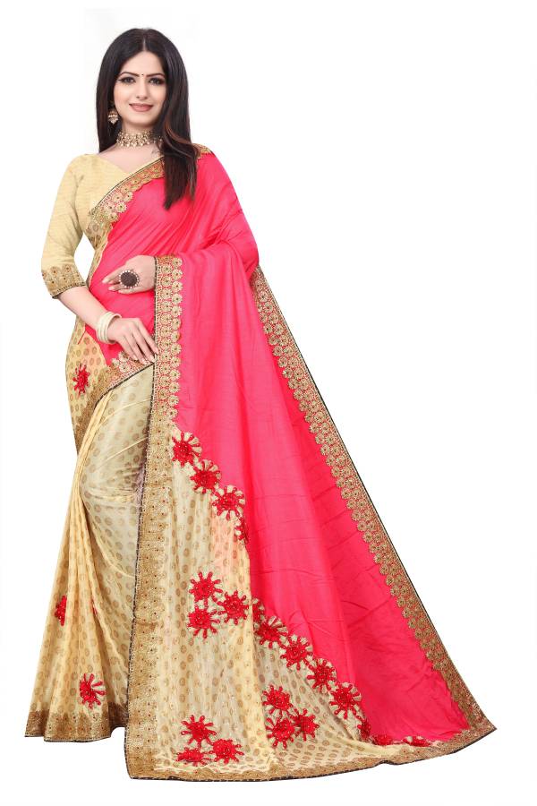 Embroidered Bollywood Satin Blend, Art Silk Saree Price in India