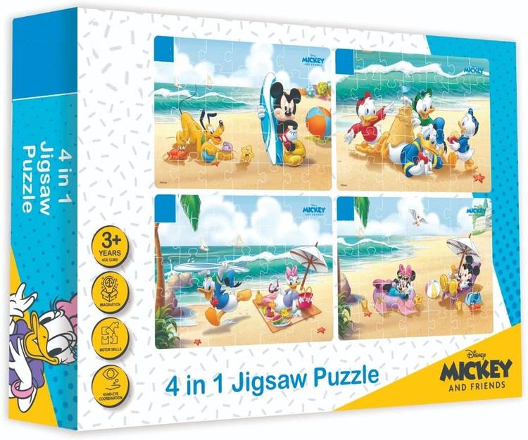 ARNIYAVALA 4 in 1 Disney Jigsaw Puzzle 140 Pieces for Kids. 4 Jigsaw Puzzles 35 Pieces Each (Mickey Mouse & Friends)