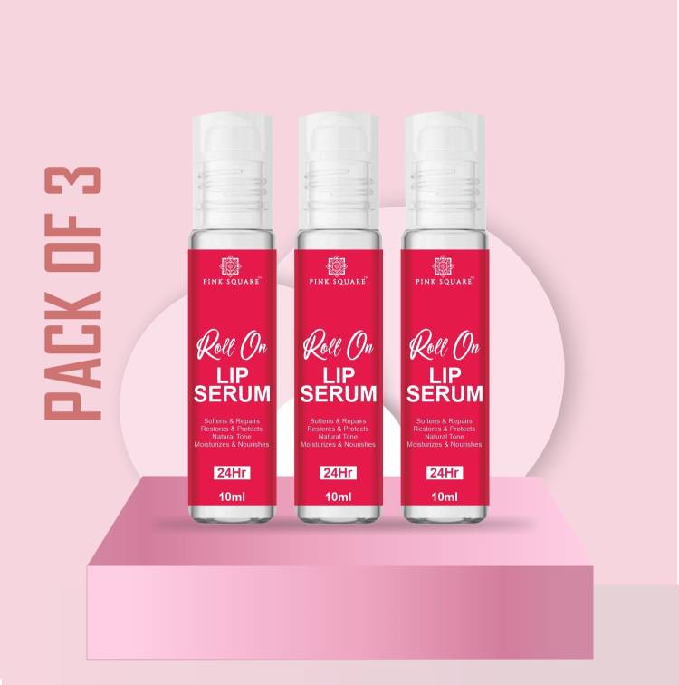 Pink Square Lip Serum Roll On, - Advanced Brightening Therapy for Soft, Moisturised Lips With Glossy & Shine- Combo Pack Of 3 10ml (30ml) Price in India