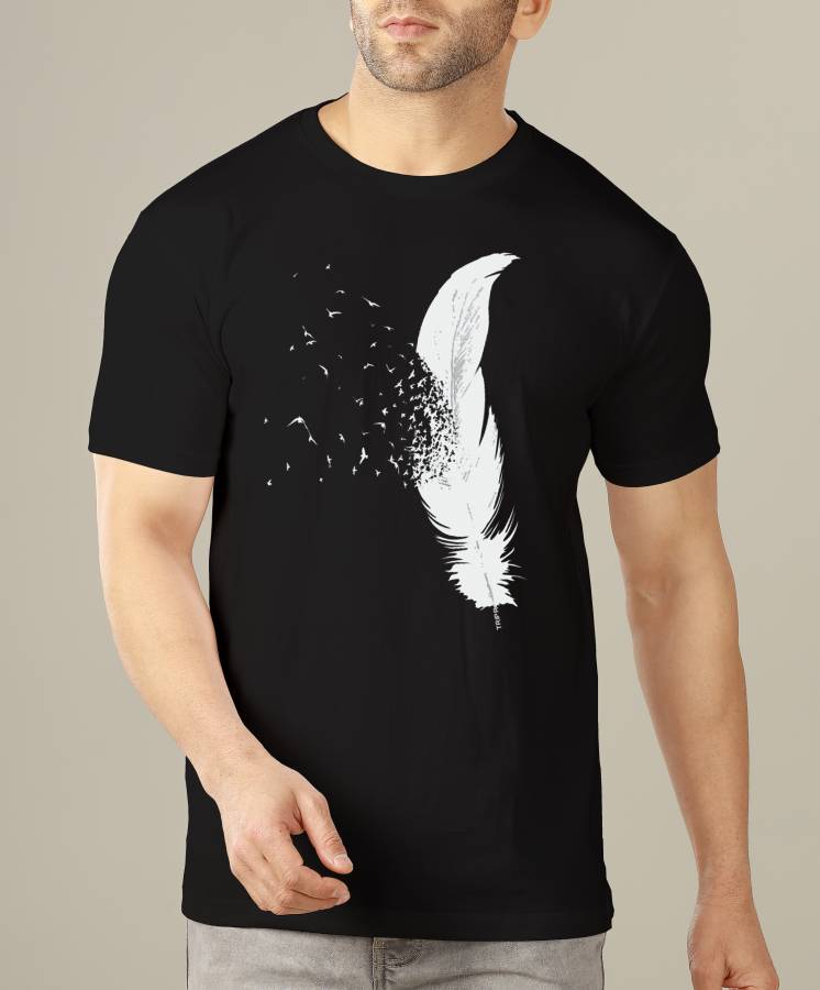 Printed Men Round Neck Black T-Shirt Price in India