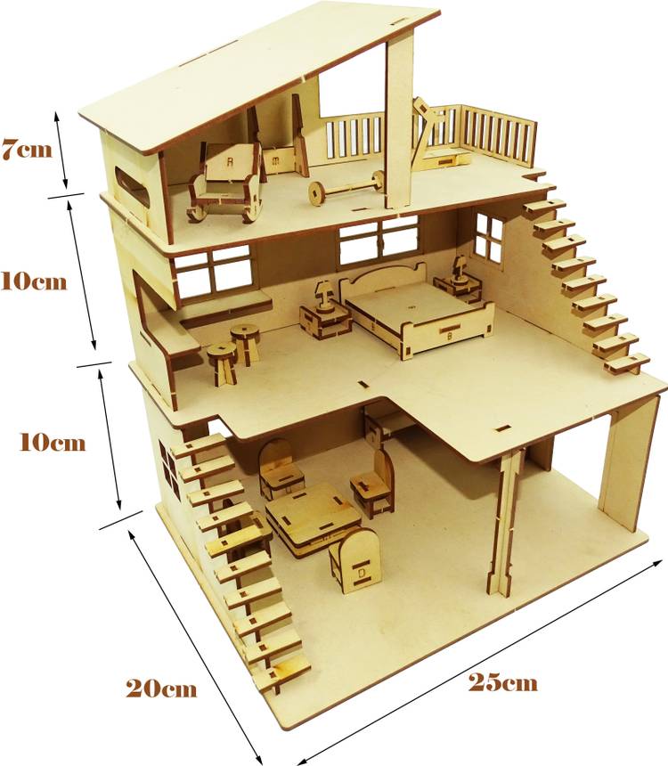 poksi Wooden Doll House for Girls with Furniture, Dollhouse for Kids, Girls and Boys with Open air Gym-108 PIECES