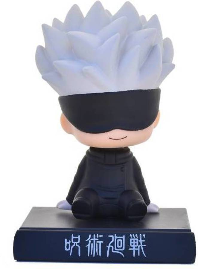 Daiyamondo Satoru Gojo Jujutsu Kaisen Action Figure Limited Edition Big Size Bobble Head - Action Figure Moving Head Bobblehead Spring Dancing PVC Bobble Spring Dancing Doll Toy Car Dashboard Bounce Toys for Car Interior Dashboard Expression Bobble Head 