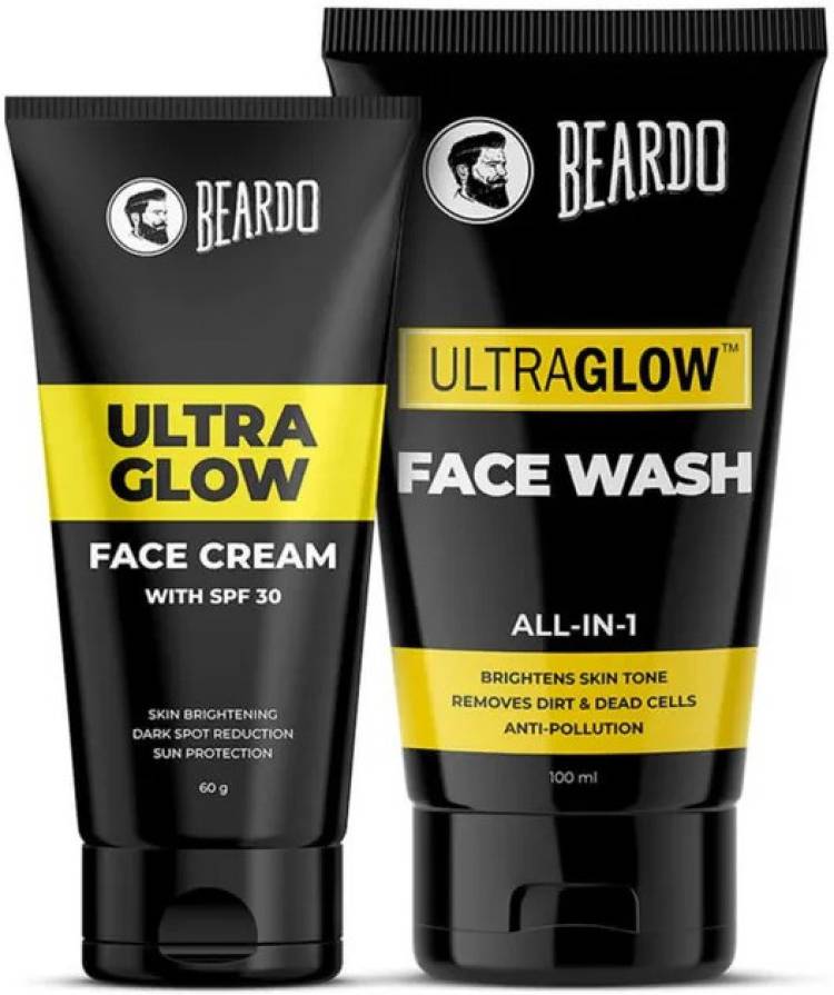 BEARDO Ultraglow Face Cream with SPF30 ,Dark Spot Reduction Cream, 60gm and Ultraglow Face Wash, Glowing and Radiant Skin 100ml (Pack of 2) Price in India