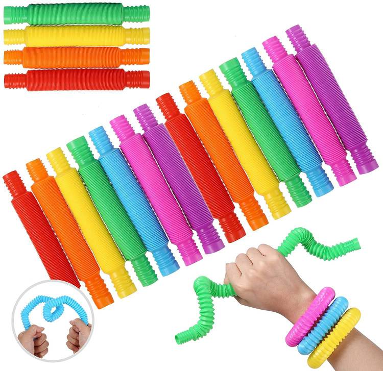 Galox 12 Pack Mini Pop and Tubes Toys for Kids & Adults - Sensory Tubes for Kids Decompression, Pop Fidget Tools for Stress and Anxiety Relief, Cool Bendable Toys Sensory Tubes for Toddlers