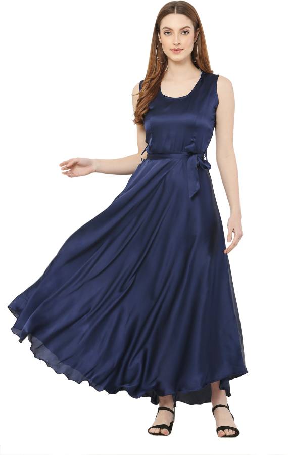 Women Fit and Flare Blue Dress Price in India