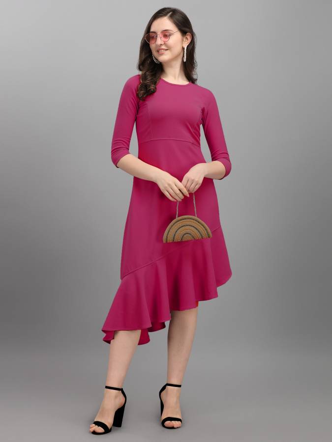 Women Asymmetric Pink Dress Price in India