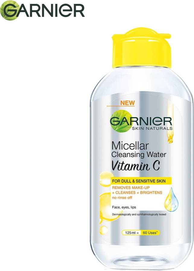 GARNIER Micellar Water With Vitamin C, 125ml | Micellar Cleansing Water | One Swipe Makeup Remover | For Dull and Sensitive Skin | Removes Makeup + Brightens Skin Price in India
