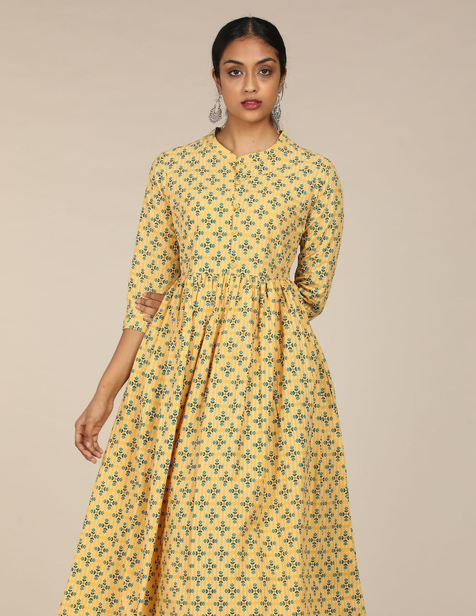 women fit and flare yellow dress
