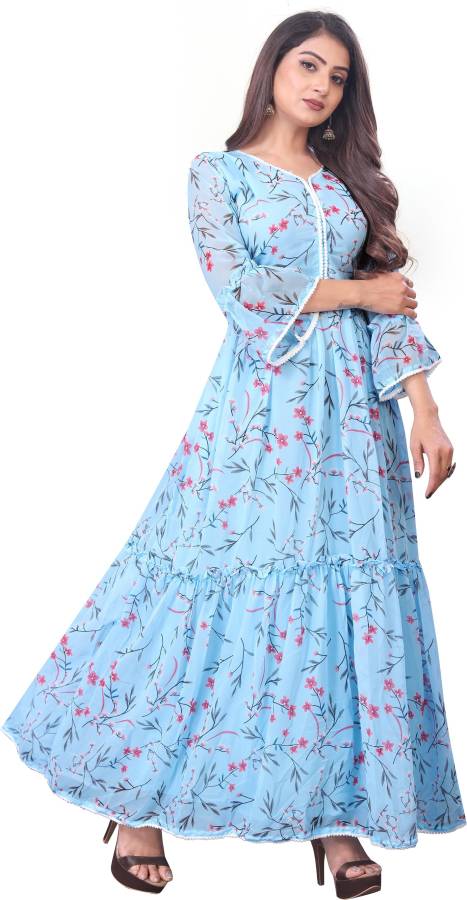 Women Gown Light Blue Dress Price in India