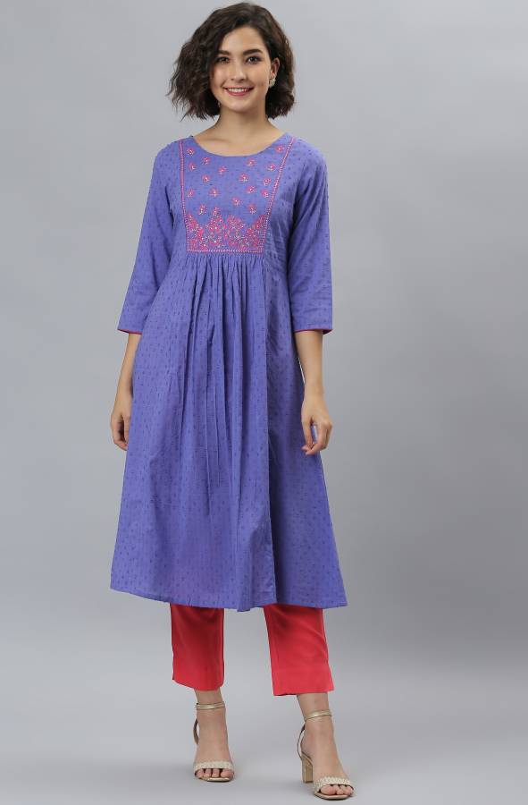 Women Embroidered Pure Cotton Flared Kurta Price in India