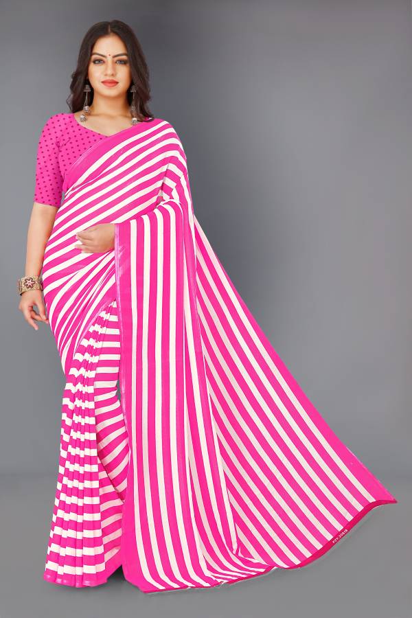 Striped, Printed Daily Wear Georgette Saree Price in India