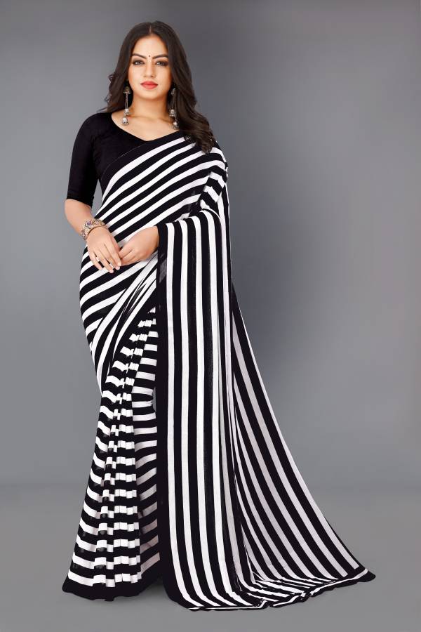 Striped, Printed Daily Wear Georgette Saree Price in India
