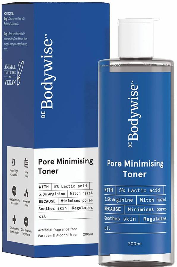 Bodywise 5% Lactic Acid Pore Tightening Toner for Open Pores | Arginine | Alcohol Free Women Price in India