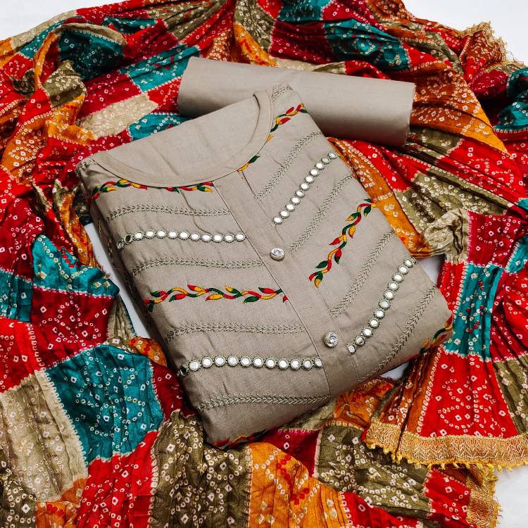 Unstitched Cotton Blend Salwar Suit Material Embellished Price in India