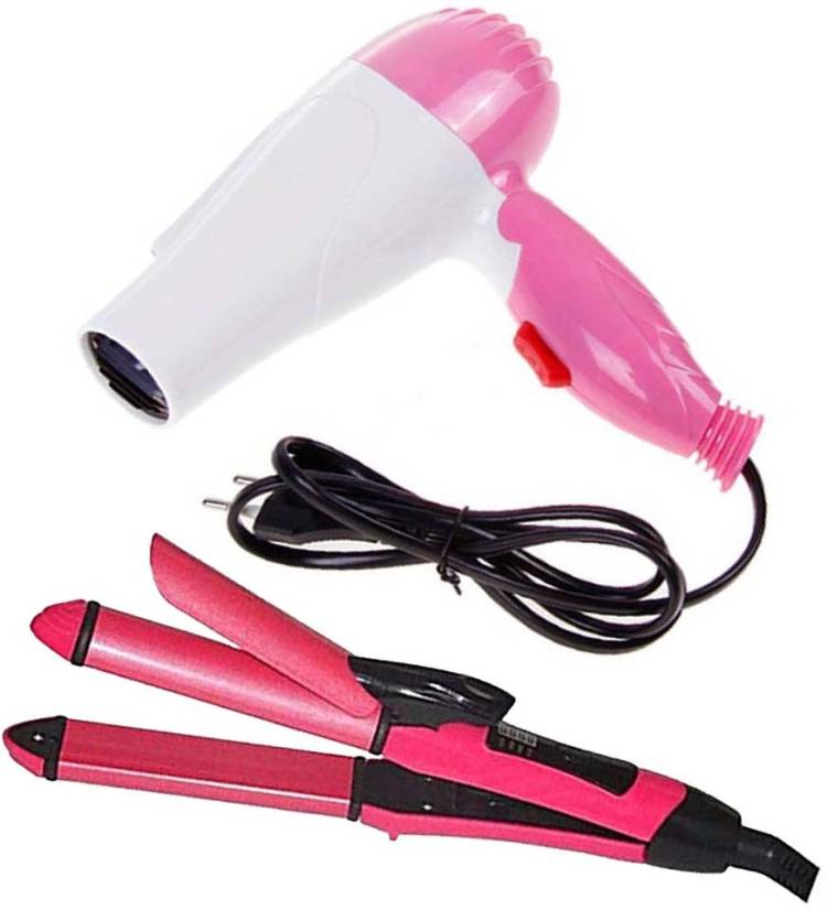 NVHC Professional Electric Portable NV-1290 Foldable Hair Dryer with 2 Speed Setting 1000 W Dryer and NHC-2009 Ceramic Plate Hair Straightener Cum Hair Curler Hair Styling Tools for Women Combo Electric Hair Styler Price in India