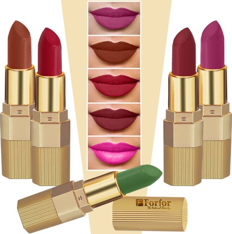 FORFOR Xpression Matte Lipstick Highly Pigmented, Creamy Texture, Long Lasting Matte Finish - Combo of 5 (5-8 hrs stay) Price in India