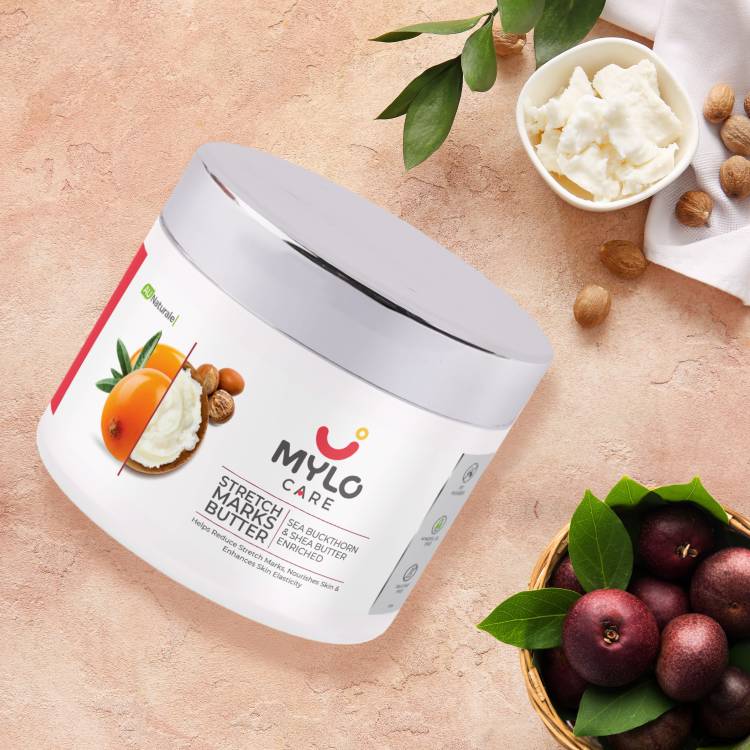 MYLO Stretch Marks Butter (100g) with the Goodness of Shea Butter, Sea Buckthorn Oil, Kokum Butter, and Cocoa Butter, Australia Certified Toxin Free, No Mineral Oils (Stretch Marks Butter (100g) Price in India