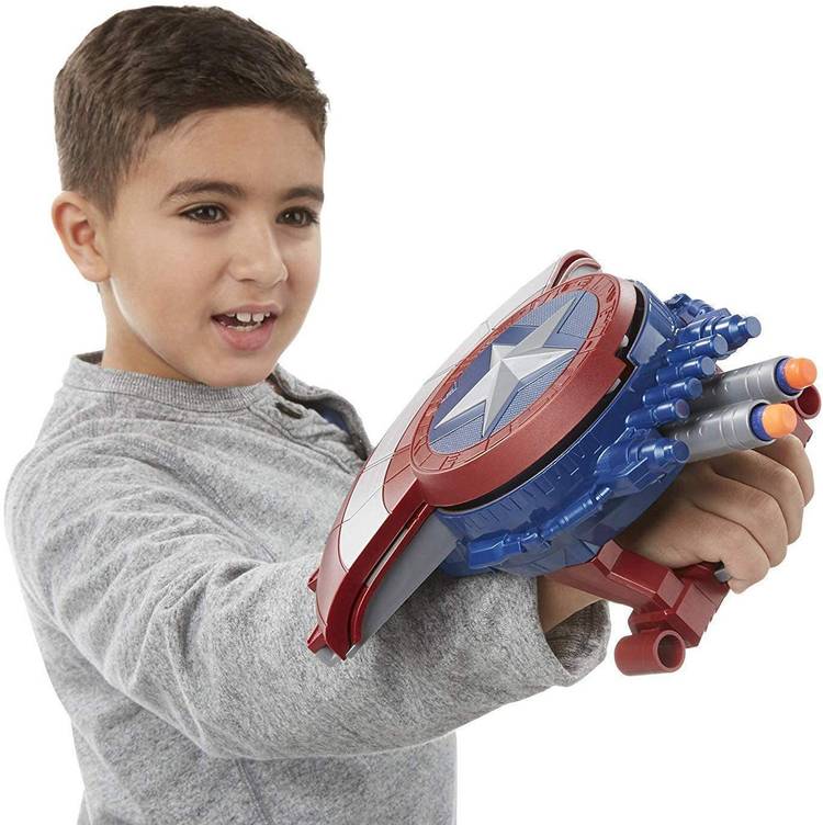 Ghoniya enterprise Marvel Captain America Shield Blaster Reveal Shield Gun with 10 Soft Foam Darts 2 in 1 Bullet Avengers Civil War Super Shield Hero Caption (Multi Color)