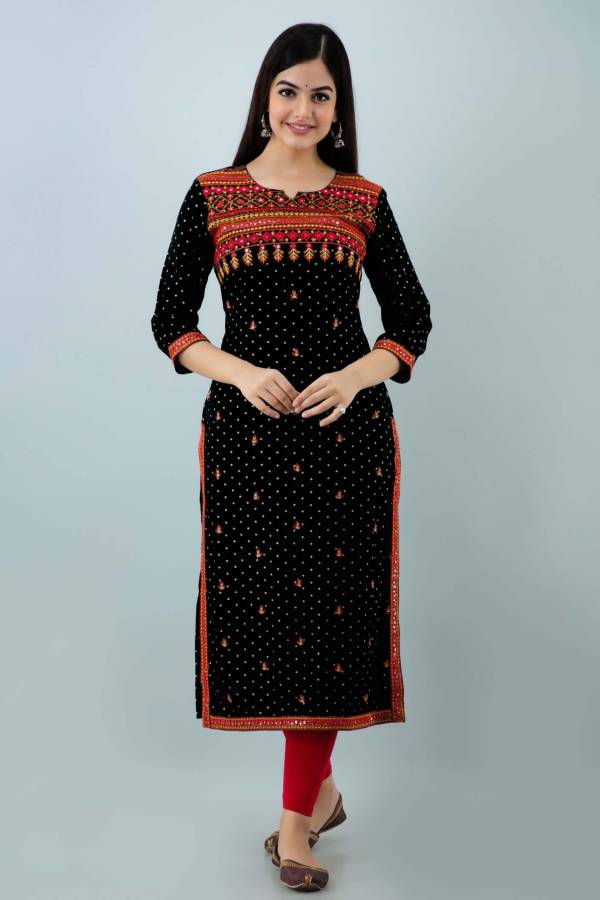 Women Embroidered Viscose Rayon Straight Kurta Price in India