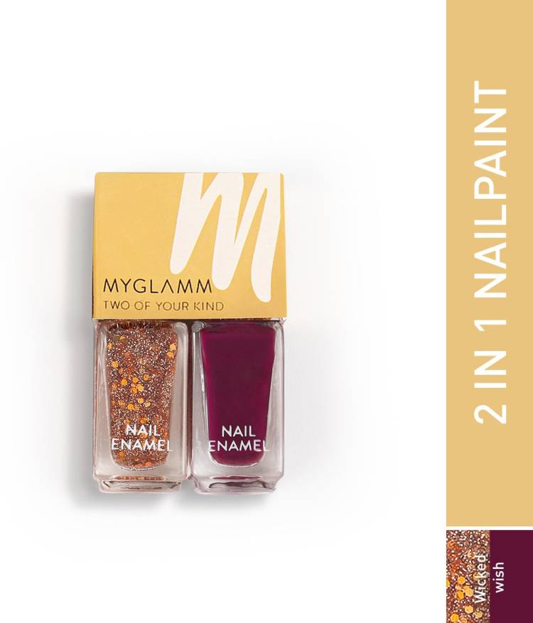 MyGlamm Two Of Your Kind Nail Enamel Duo Glitter Collection Wicked Wish Price in India