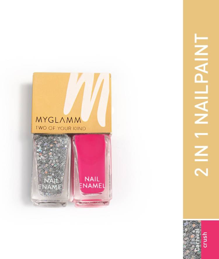 MyGlamm Two Of Your Kind Nail Enamel Duo Glitter Collection Carnival Crush Price in India