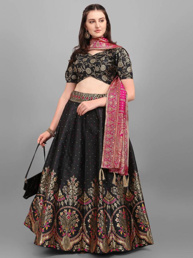 Solid, Embellished Semi Stitched Lehenga Choli Price in India