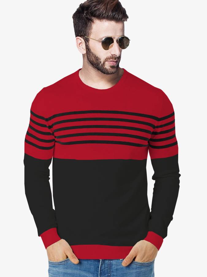 Color Block Men Round Neck Black, Red T-Shirt Price in India