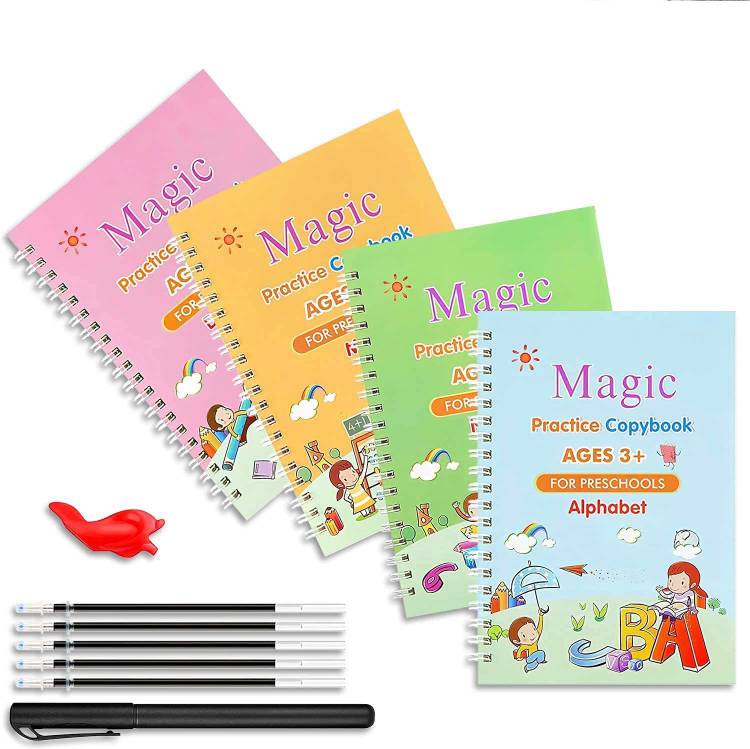 KITTY FLEX 4 Pack Magic Reusable Practice Copybook for Kids,Sank Magic Practice Copybook Handwriting Book,Magic Practice Copybook Set