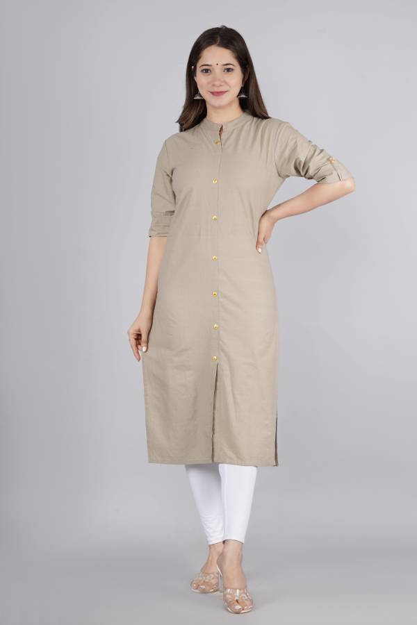 Women Solid Pure Cotton Frontslit Kurta Price in India