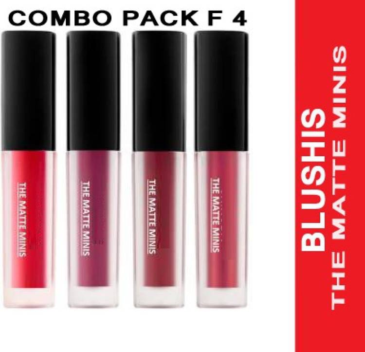 BLUSHIS Non Transfer Insta Beauty Waterproof Longlasting SensationaL Liquid Matte Mini Lipstick Combo Pack Of 4 Red ,Purple Maroon and Magenta Colour Shade Price in India