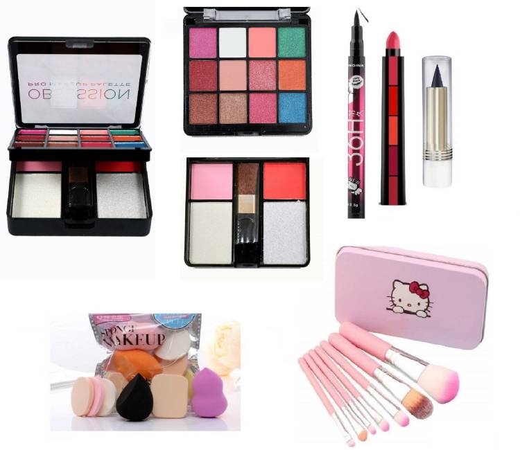 teayason All in One Fashion Makeup Kit for Girls Obsession No 2 with EyeLiner, Kajal, Makeup Brushes, Sponges and 5 in 1 Lipstick Red Edition Price in India