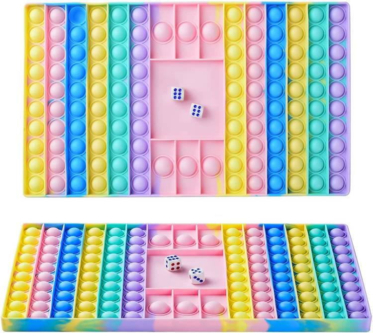 Pluspoint Big Size Pop Game Fidget Toy, Silicone Bubble Rainbow Chess Board Push Popping Sound Popper Sensory Toys for Parent Child, Interactive Jumbo Stress Anxiety Relief Toy Play with Friends (Random color) (Rectangle)