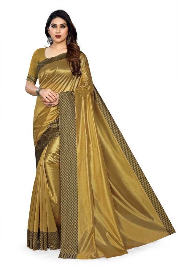 Checkered Daily Wear Cotton Blend, Poly Silk Saree Price in India