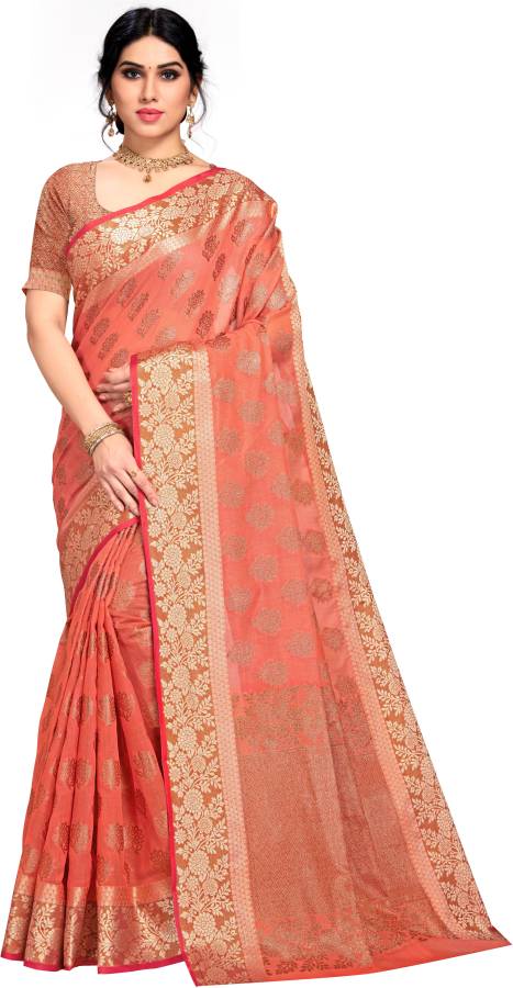 Woven Handloom Cotton Blend Saree Price in India