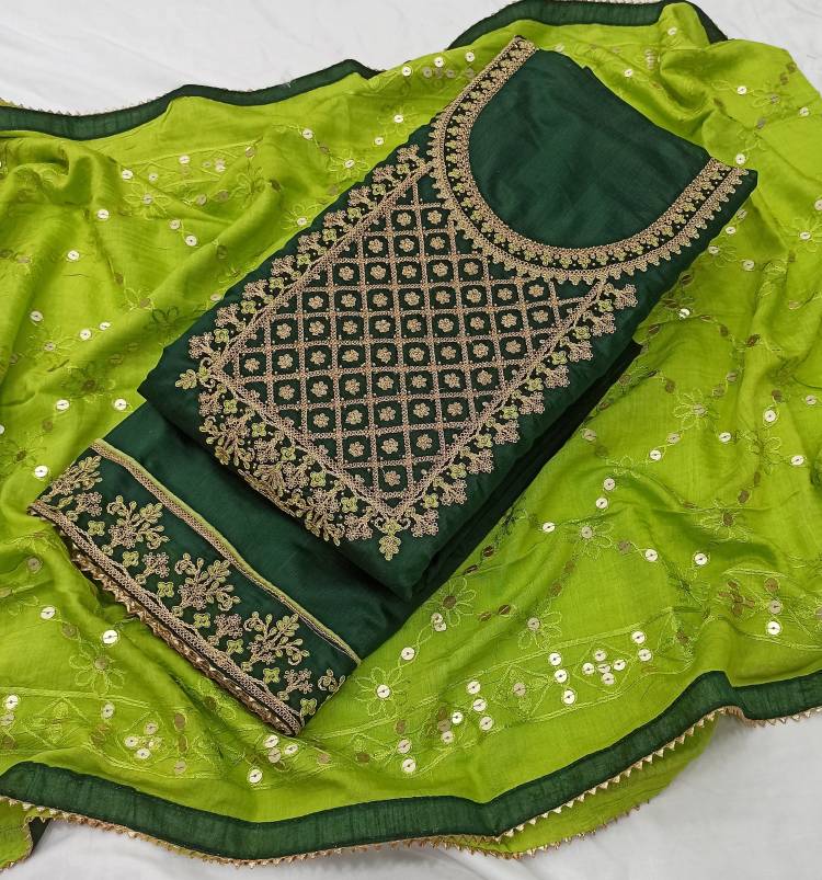 Semi Stitched Chanderi Cotton Salwar Suit Material Embroidered Price in India