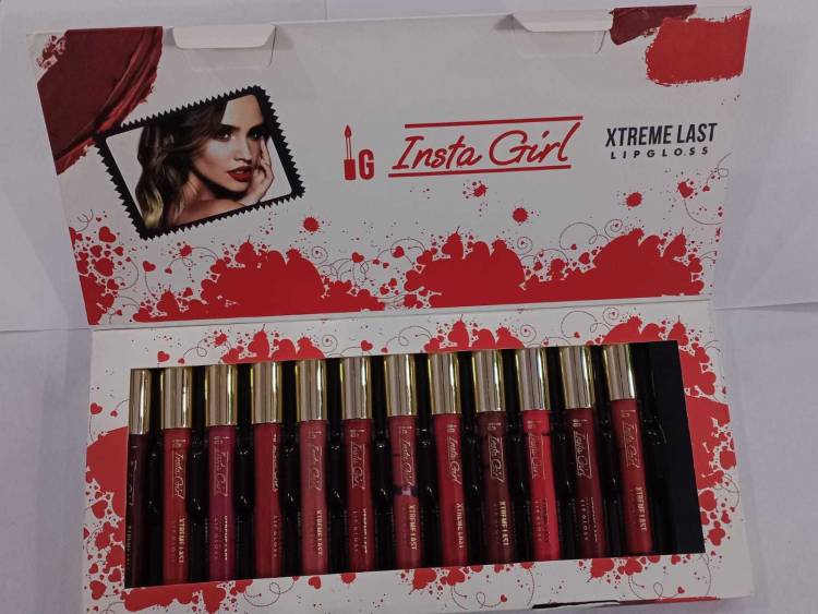 Insta girl Xtreme Long Lasting Lipgloss Pack of 12 (60 g, Multi Color) Price in India