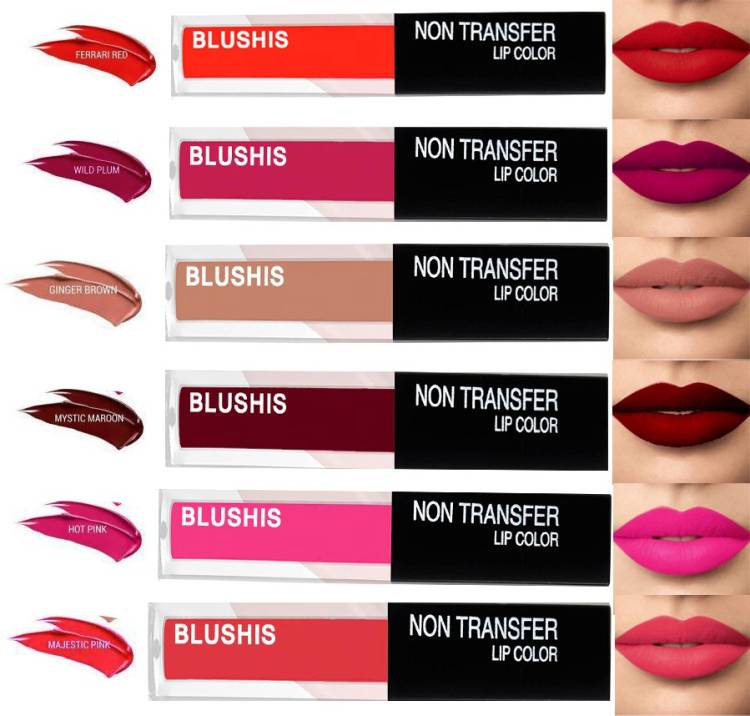 BLUSHIS Super stay matte ink bold lip color liquid lipstick combo pack of 6 peice Price in India