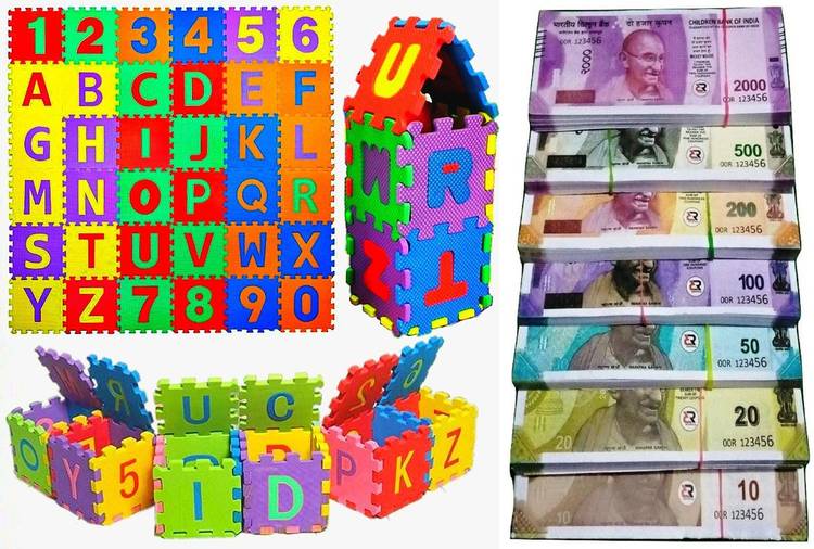 Maadi ABC & Number With Indian Currency Note churan wale Note (10X7= 70) kids Learning