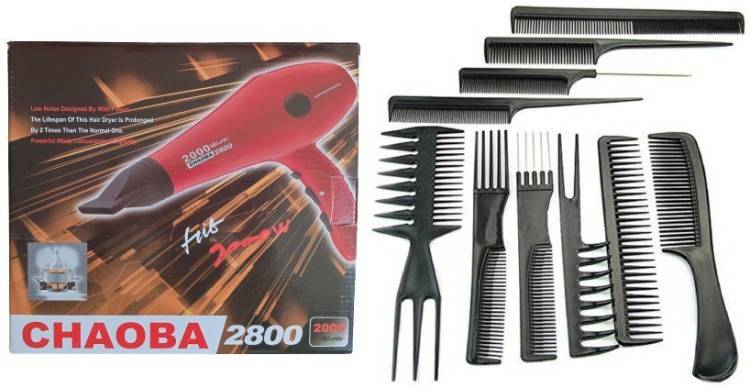 WAIT2SHOP 2 IN 1 PROFESSIONAL SERIES SALON Hair Dryer With 10Pcs Salon Hair Cut Styling Combs Set Hair Dryer Price in India