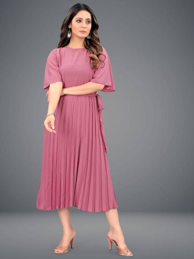 Women Pleated Pink Dress Price in India