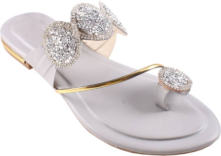 Women Silver Flats Sandal Price in India