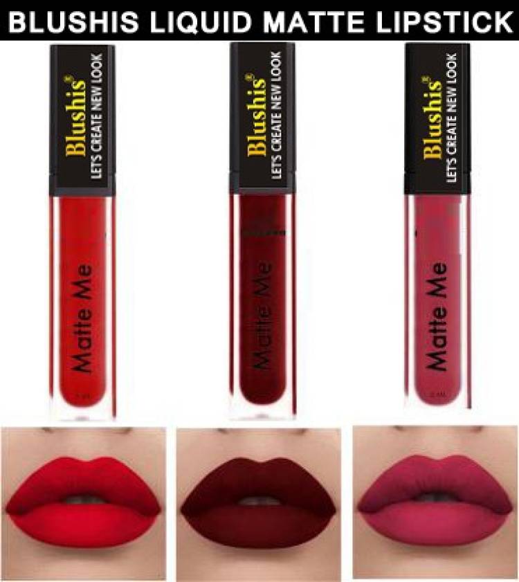 BLUSHIS Super stay Matte Finish Longlasting Liquid Matte Lipstick Combo Of 3 Price in India