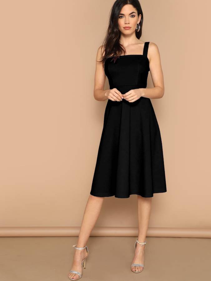 Women Fit and Flare Black Dress Price in India