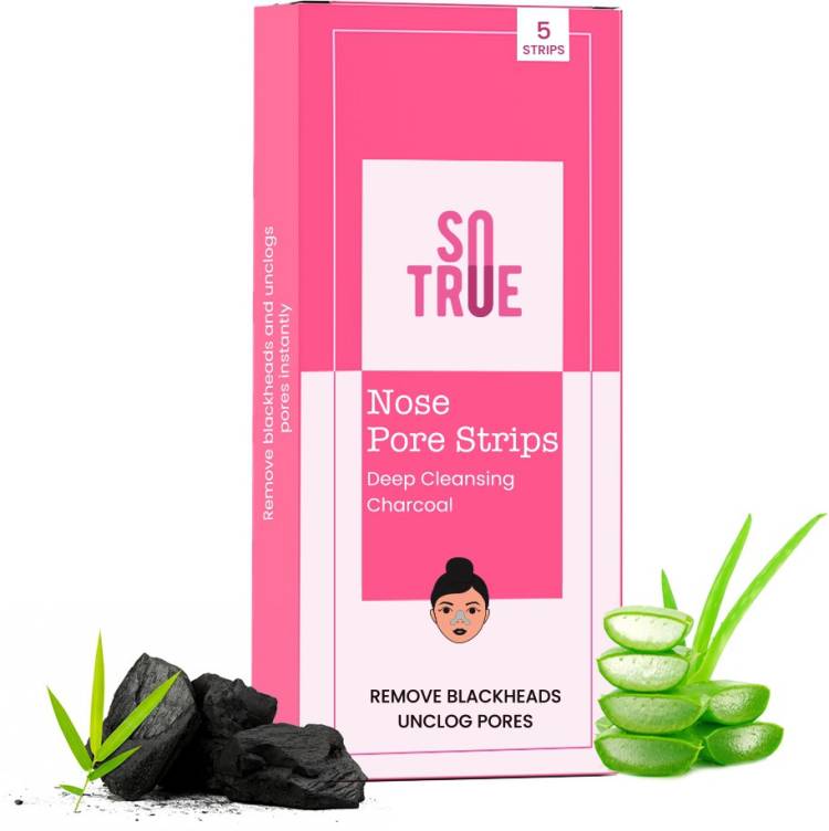 Sotrue Charcoal Nose Pore Deep Cleansing Strips | For Blackheads and Whiteheads Removal | Aloe vera Extract, Activated Charcoal | Pack of 5 Nose Strips Price in India